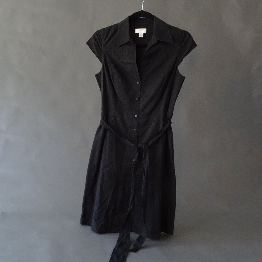 LOFT Button-Up Dot Black Dress